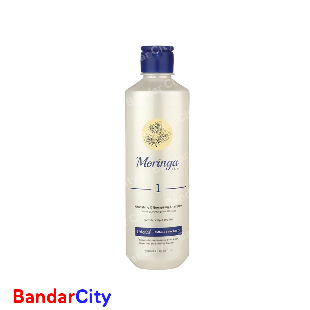 شامپو مغذی پوست سر چرب و موی خشک مورینگا امو مدل 1 حجم 400 میلی لیتر | انقضا: 1407.03.20